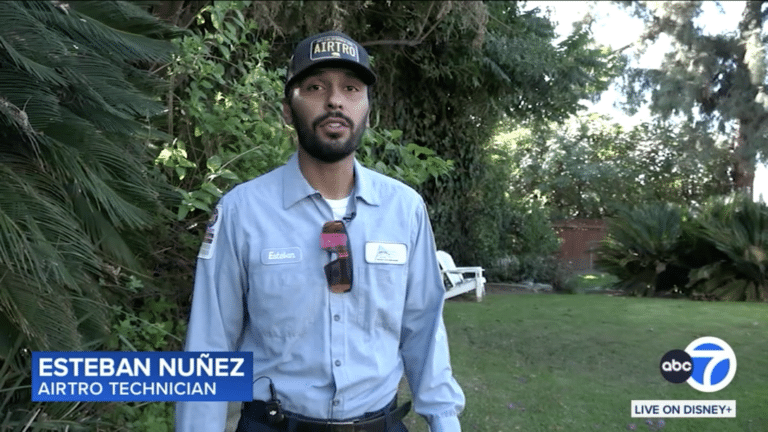 Air-Tro Technician Esteban Nuñez on ABC7 Discussing Dog Urine Damage to AC Condenser